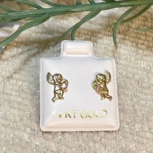 Solid Yellow Gold 14 Karat Baby Angel 1mm Clear Cz Earring